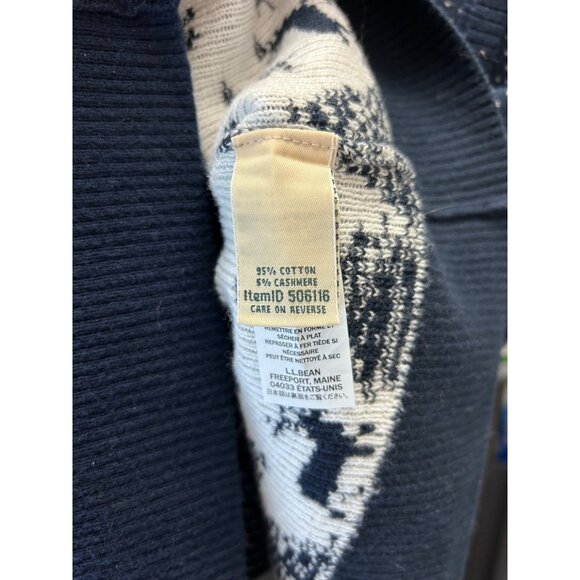 L.L. Bean XSP Navy Holiday Cardigan Sweater Snowflakes/Reindeer 5% Cashmere - Picture 7 of 10